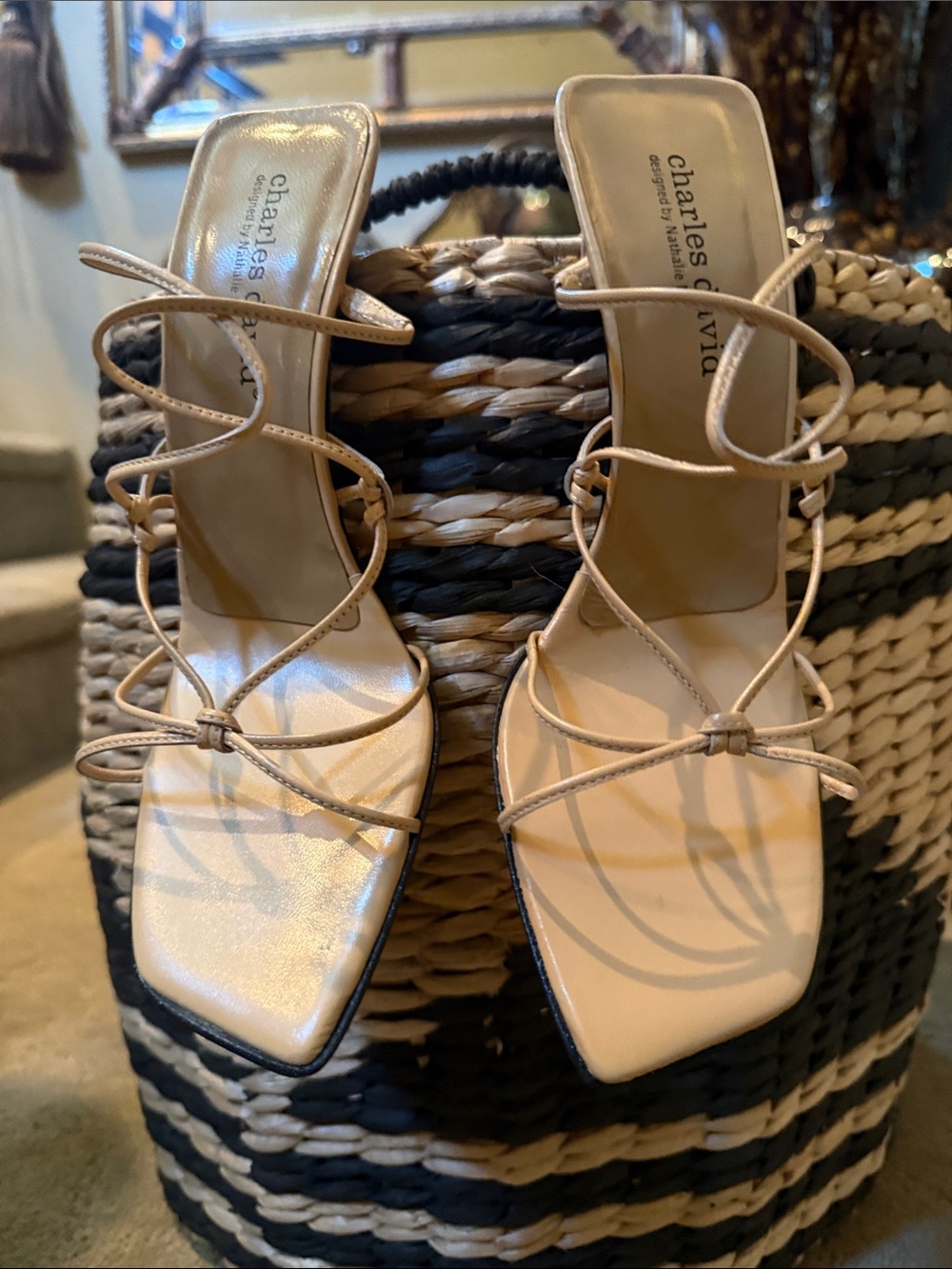 VTG Charles David Nude Strappy Slingback Heels NEW